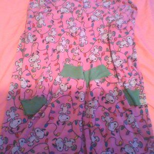 pink onesie with snoopy and Christmas lights